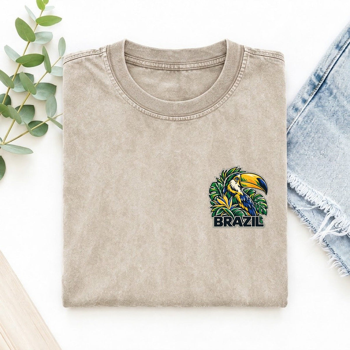 Brazil Country Pride Left Chest Vintage T-shirt – Off White
