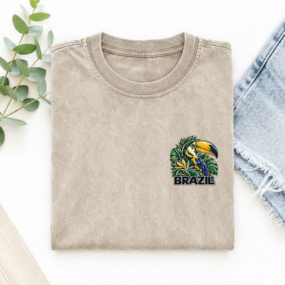 Brazil Country Pride Left Chest Vintage T-shirt – Off White