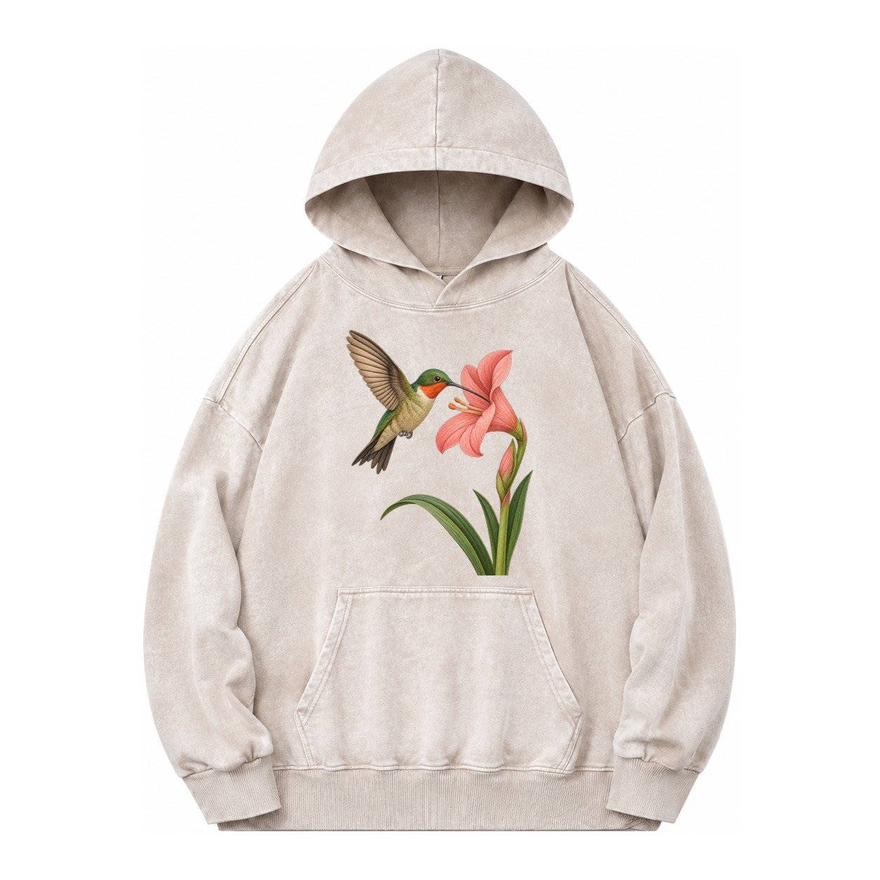Hummingbird Haven Vintage Washed Hoodie – Off White