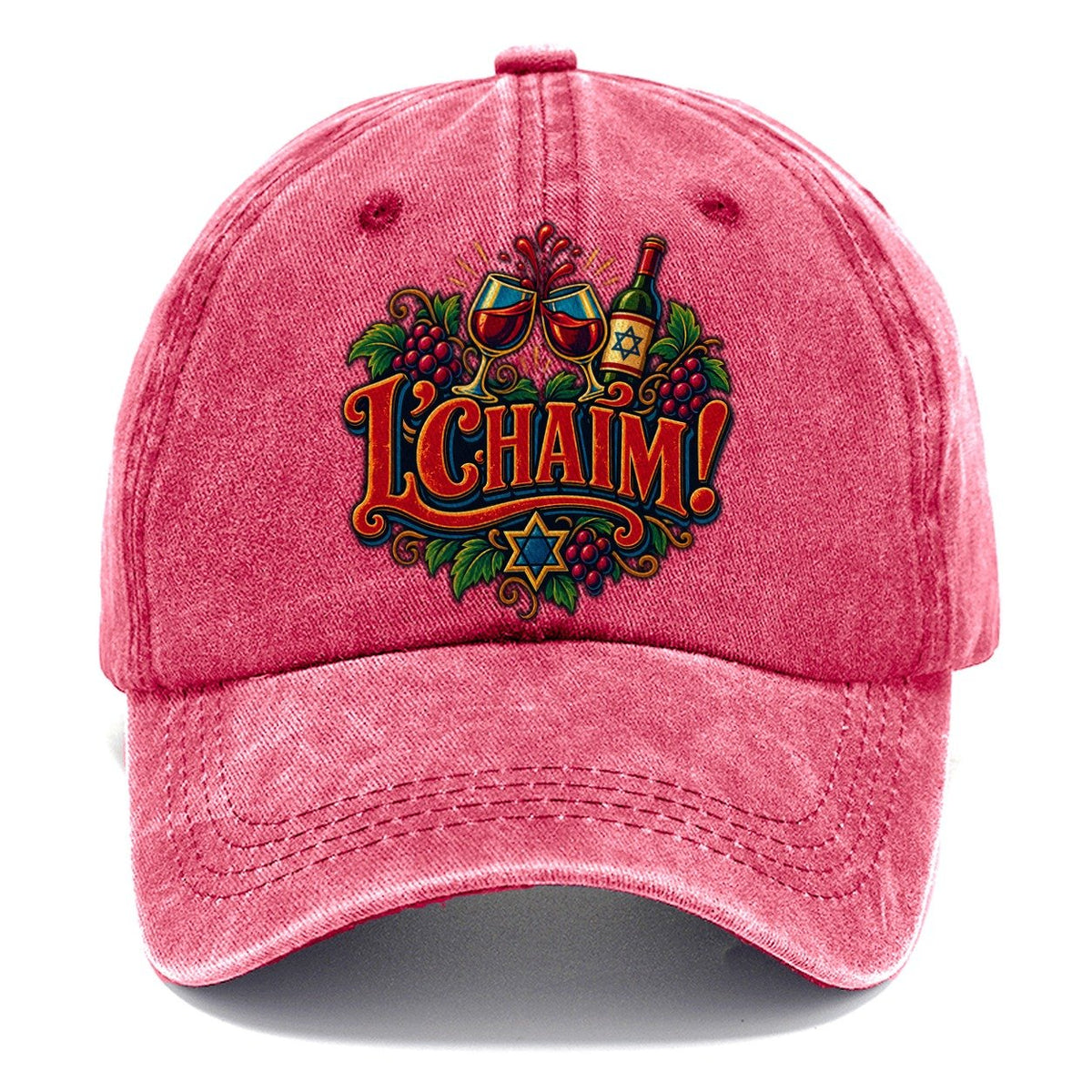 Lchaim Toast Typography Judaism Heritage Classic Cap – Pomegranate Blush