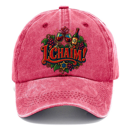 Lchaim Toast Typography Judaism Heritage Classic Cap – Pomegranate Blush
