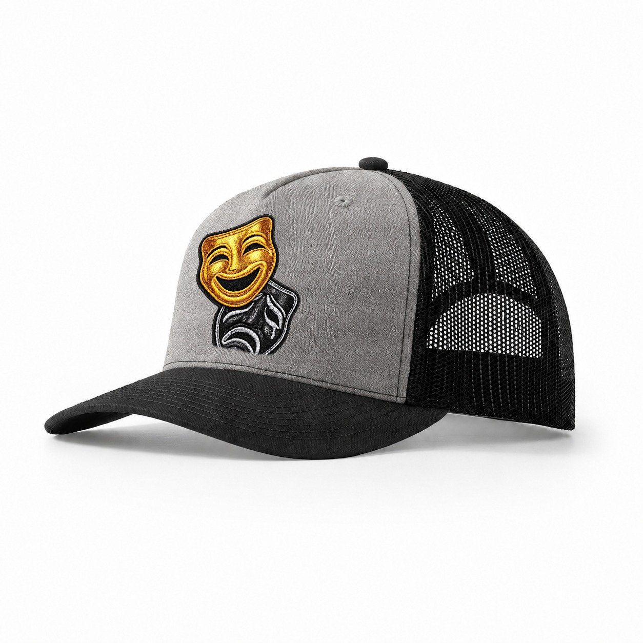 Broadway Masks Comedy Tragedy Masks In Gold And Black Theate Trucker Hat – Grey-Black