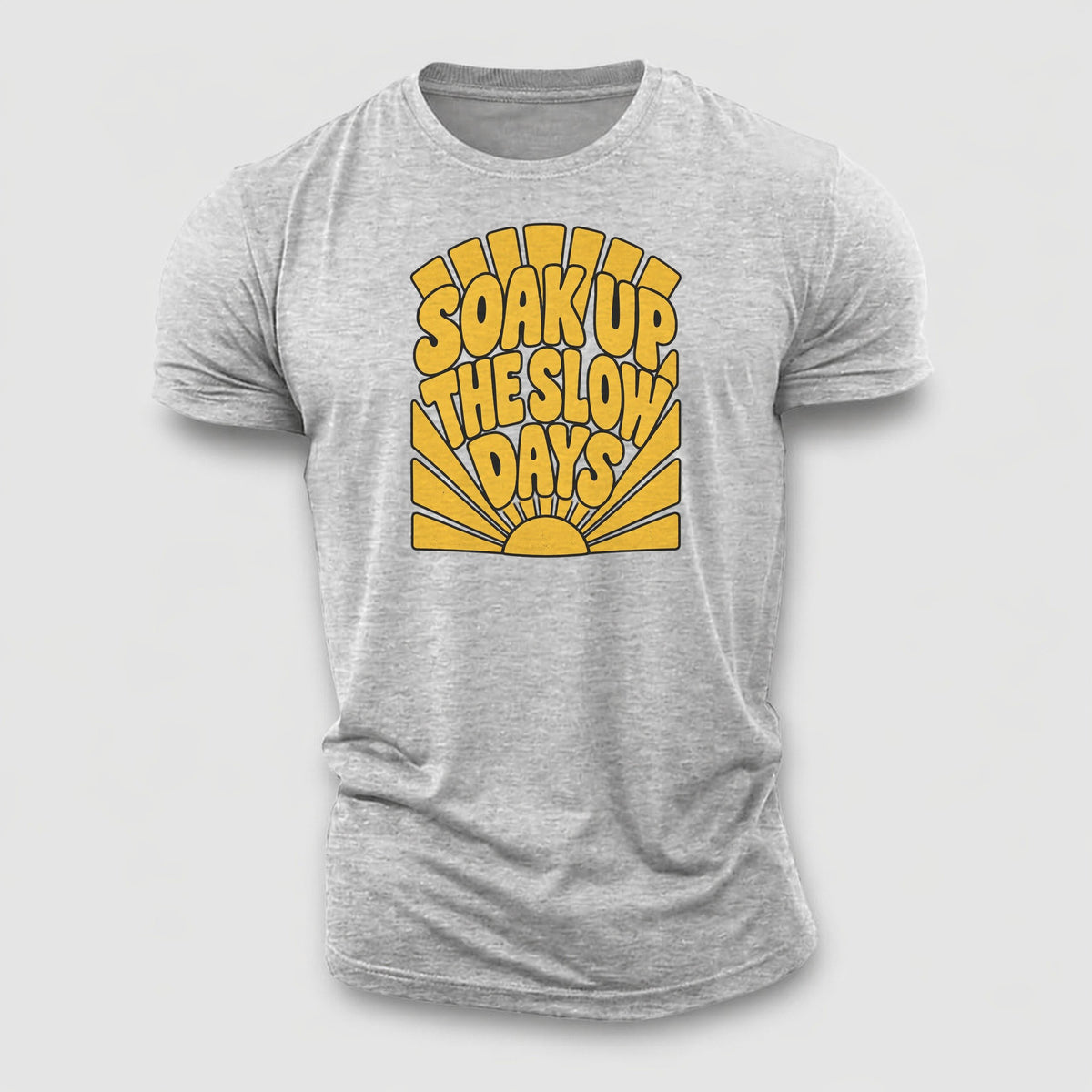 Soak Up The Slow Days Sunburst Sayings Cotton T-Shirt – Sport Grey
