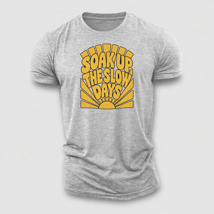 Soak Up The Slow Days Sunburst Sayings Cotton T-Shirt – Sport Grey
