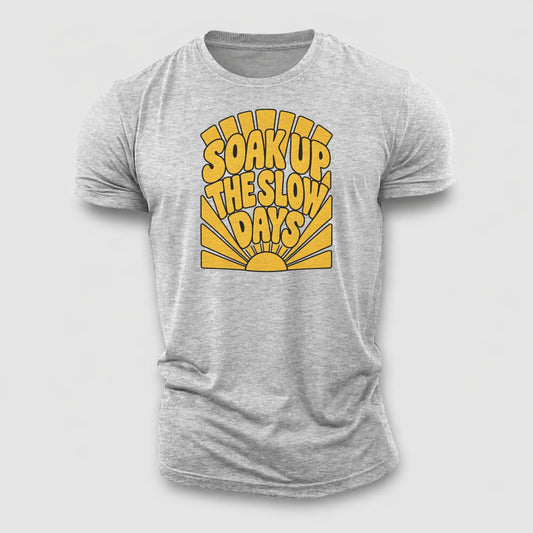 Soak Up The Slow Days Sunburst Sayings Cotton T-Shirt – Sport Grey