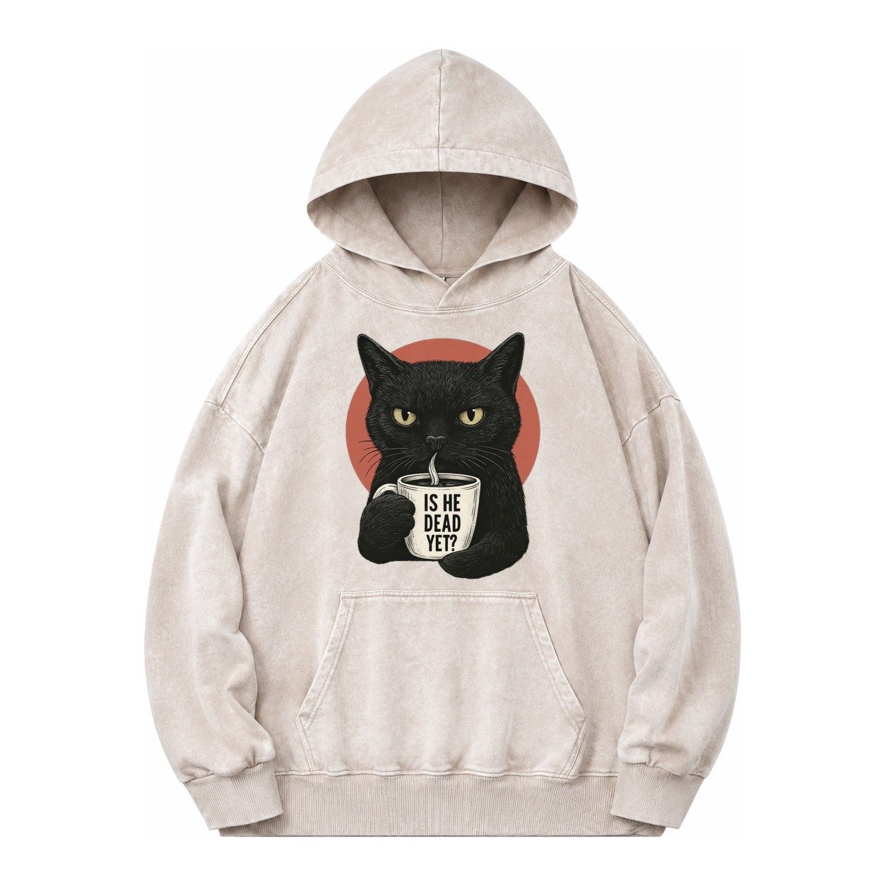 Is He Dead Yet Cat Vintage Washed Hoodie – Off White