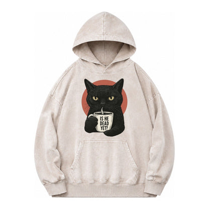 Is He Dead Yet Cat Vintage Washed Hoodie – Off White