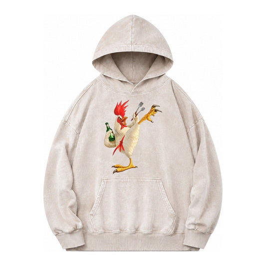 Rooster Printed Unisex Baseball Cap Solid Color Washed Distr Vintage Washed Hoodie – Off White