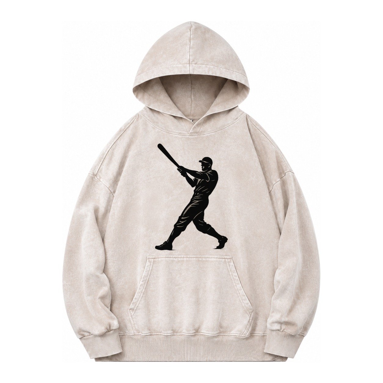 Baseball Batter In Full Swing Vintage Washed Hoodie – Off White