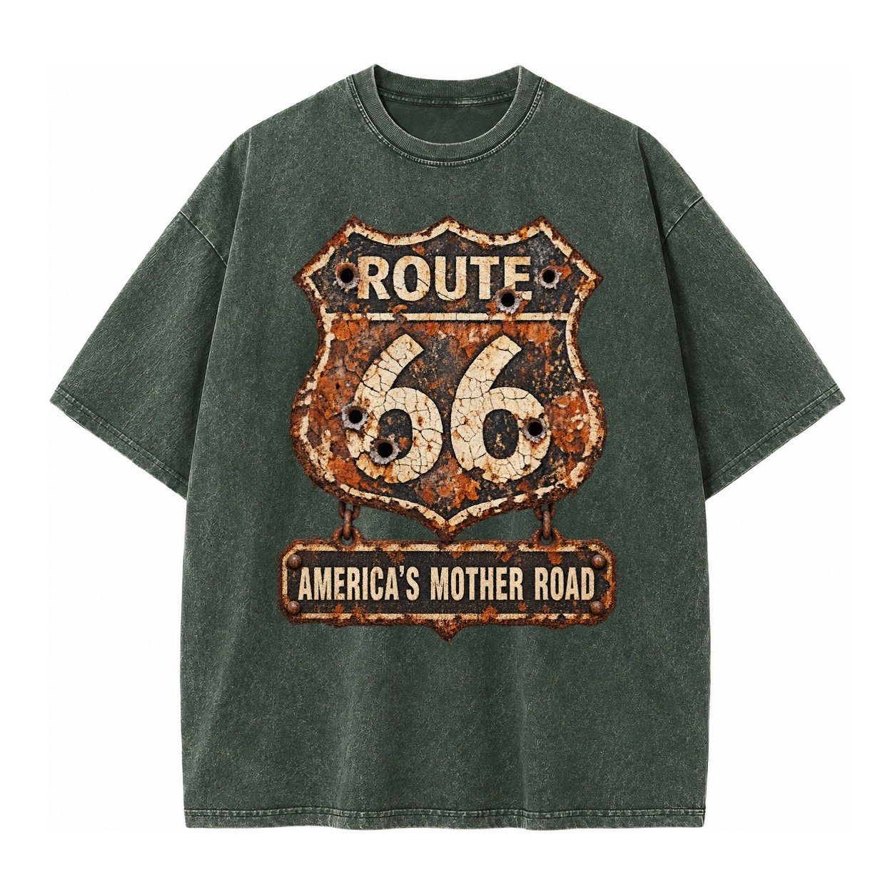 Route 66 Weathered Vintage T-shirt – Forest Mist