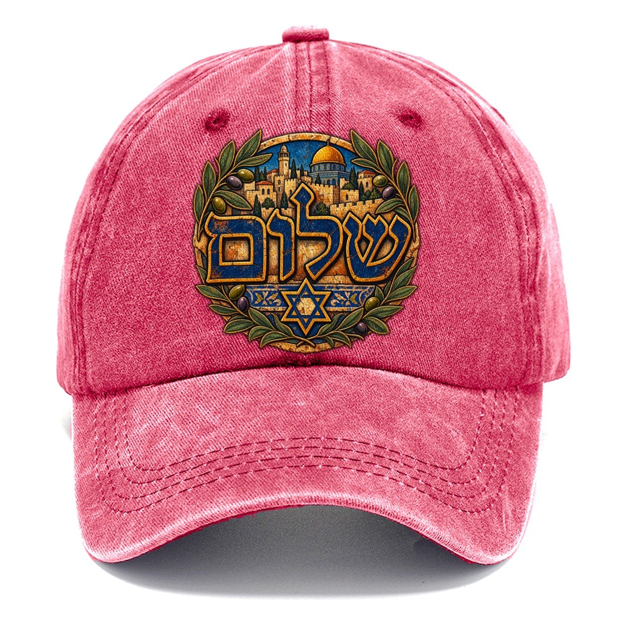 Shalom Hebrew Lettering Jerusalem Classic Cap – Pomegranate Blush