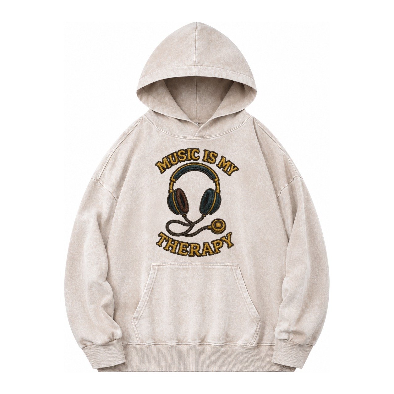 Music Is My Therapy Vintage Washed Hoodie – Off White