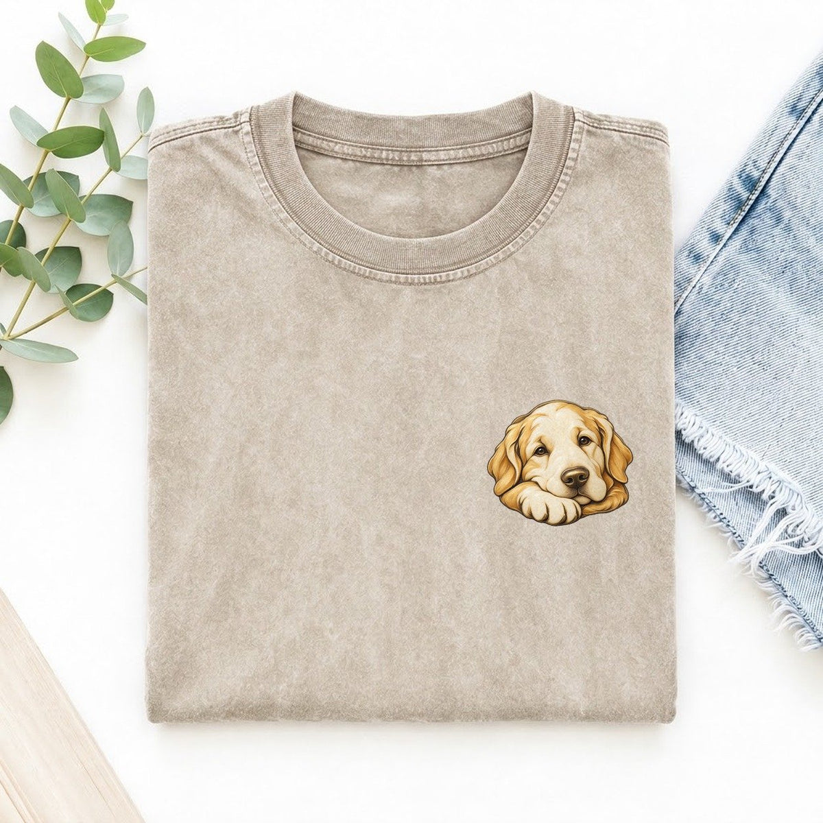 Retriever Folded Paw Keepsake Emblem Left Chest Vintage T-shirt – Off White