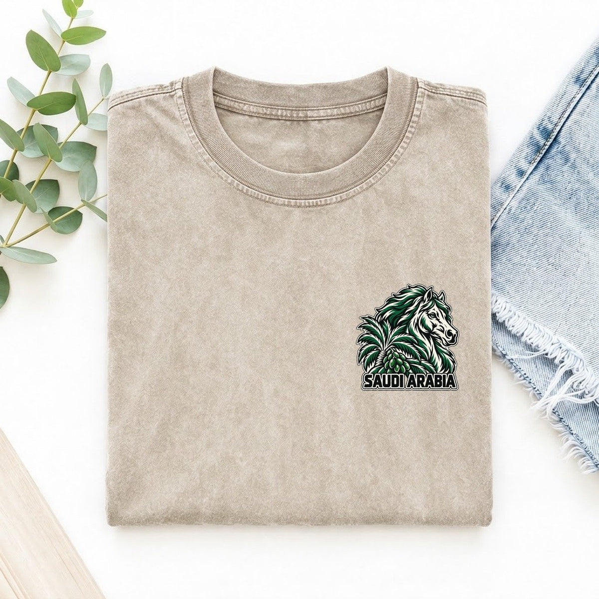 Saudi Arabia Country Pride Left Chest Vintage T-shirt – Off White