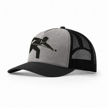 Pool Player Lining Up Shot Trucker Hat – Grey-Black