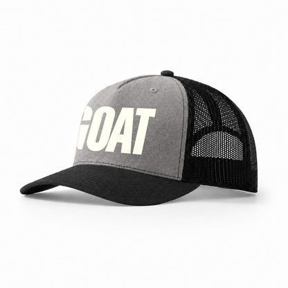 Bold Typography Design Goat Greatest Of All Time Trucker Hat – Grey-Black