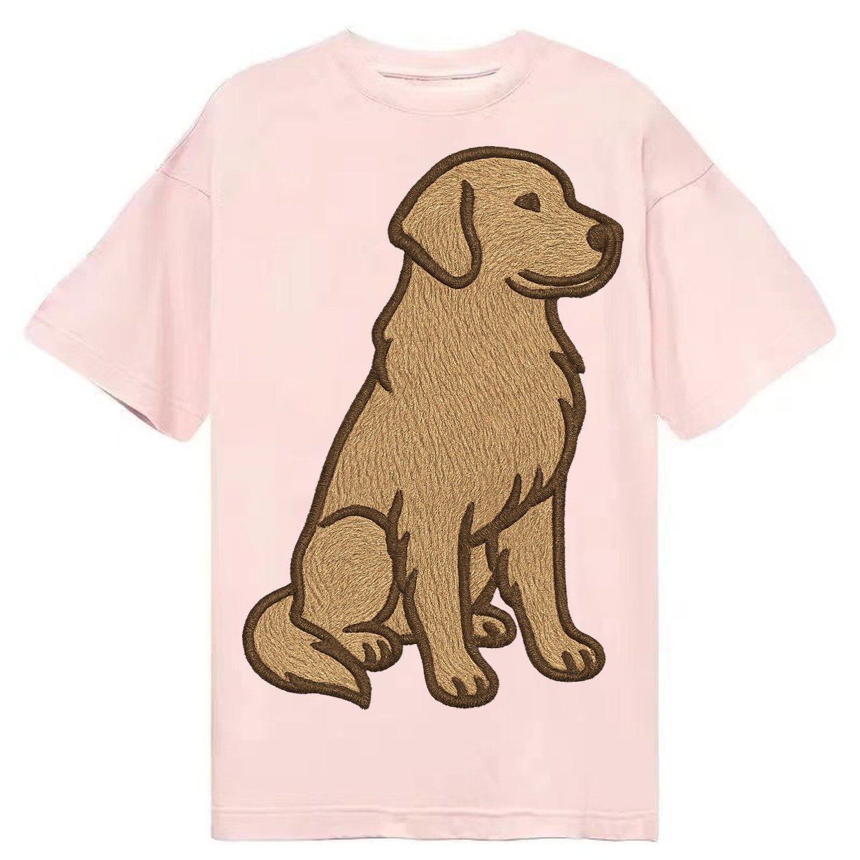 Golden Retriever Classic Golden Embroidered Sitting Pose Classic T-shirt – Pink