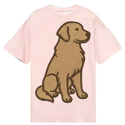 Golden Retriever Classic Golden Embroidered Sitting Pose Classic T-shirt – Pink