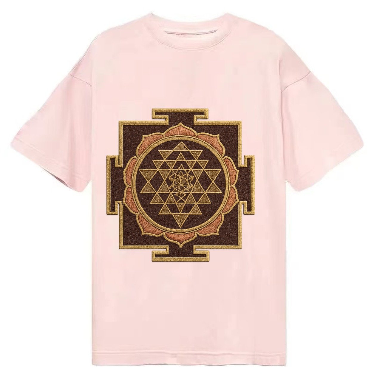 Sri Yantra Hindu Geometry Red And Gold Thread Divine Feminin Classic T-shirt – Pink