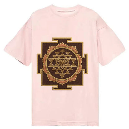 Sri Yantra Hindu Geometry Red And Gold Thread Divine Feminin Classic T-shirt – Pink