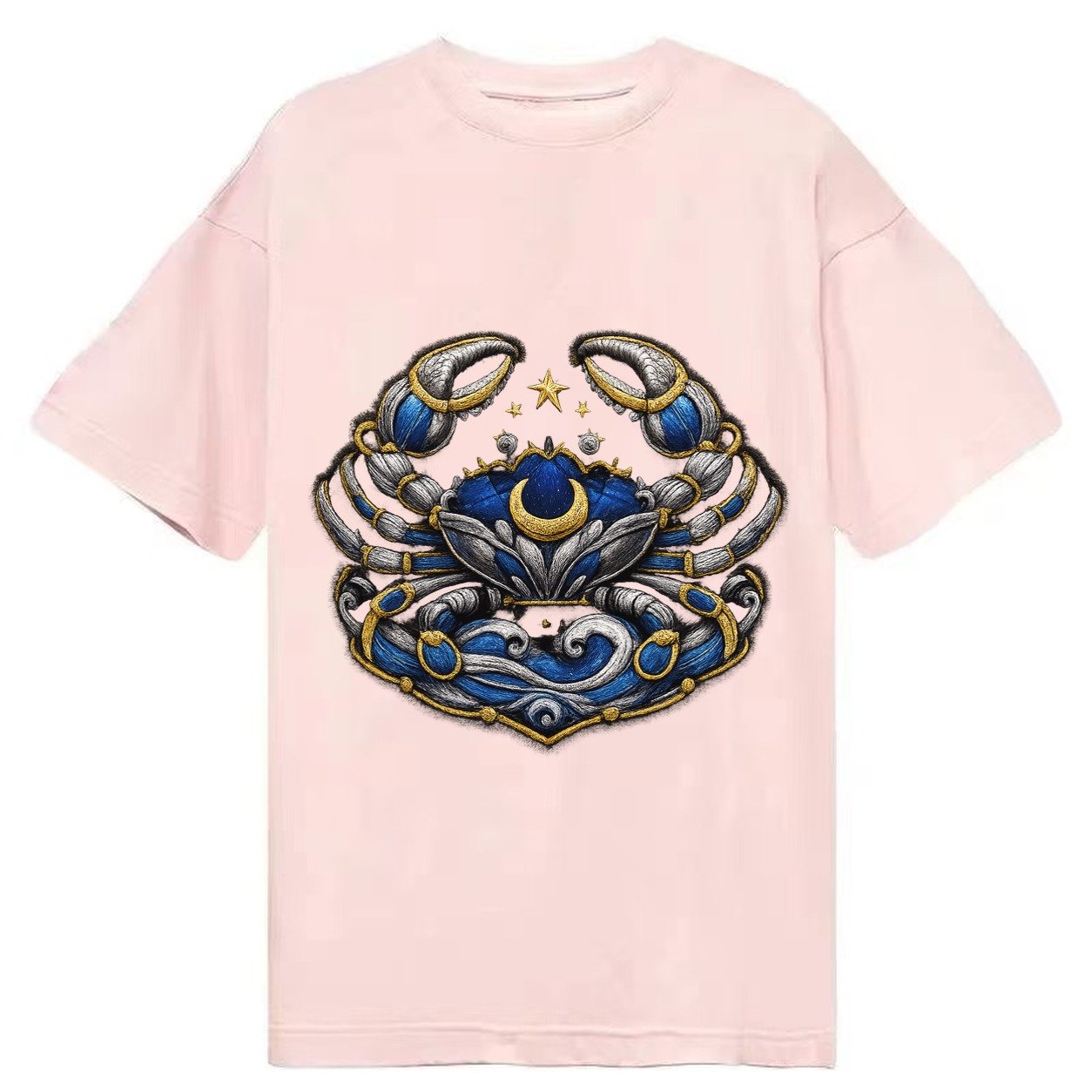 Embroidered Patch Design Cancer Crab Protective Crab In Silv Classic T-shirt – Pink