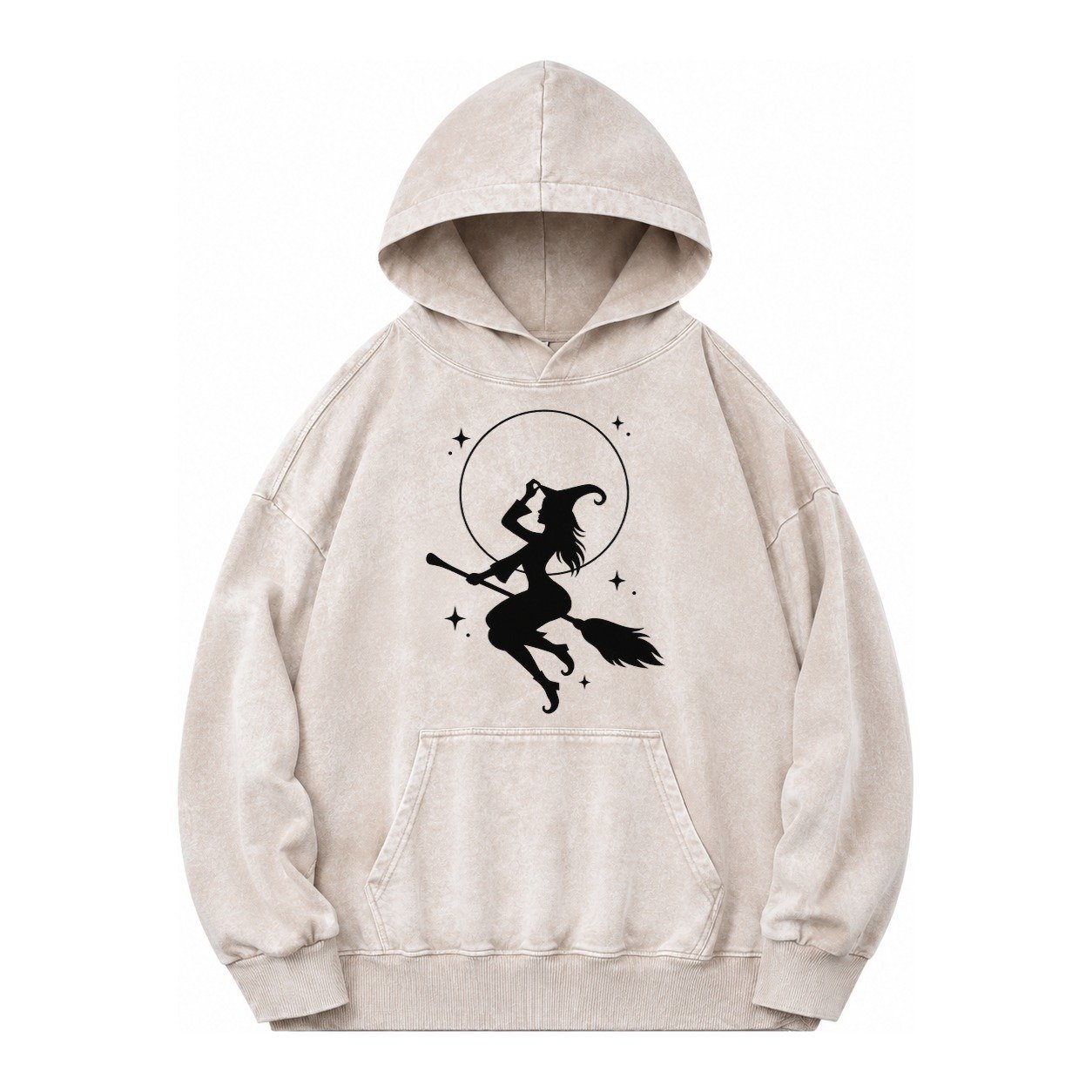 Witch On Broom Vintage Washed Hoodie – Off White