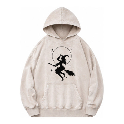 Witch On Broom Vintage Washed Hoodie – Off White