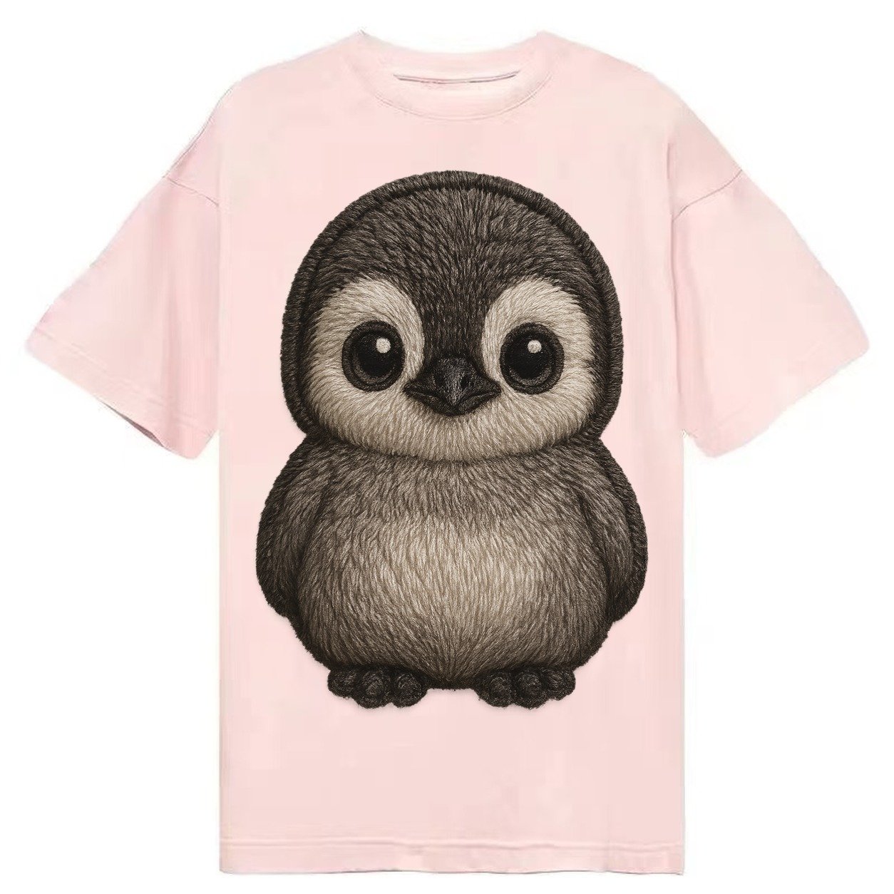 Baby Penguin Chick Gray Fluffy White Face Round Body Front F Classic T-shirt – Pink