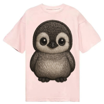 Baby Penguin Chick Gray Fluffy White Face Round Body Front F Classic T-shirt – Pink