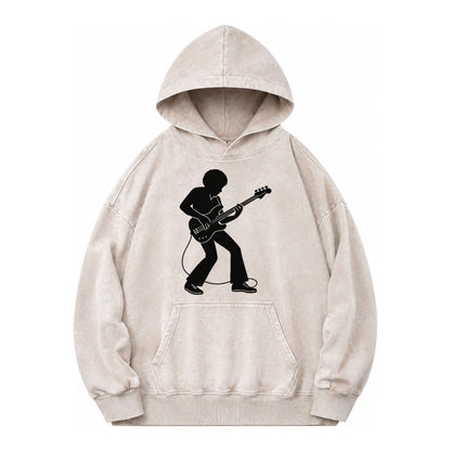 Bass Guitarist Slap Technique Vintage Washed Hoodie – Off White