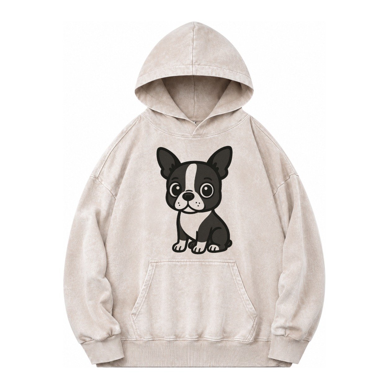 Boston Terrier Black And White Sitting Pose With Tuxedo Mark Vintage Washed Hoodie – Off White