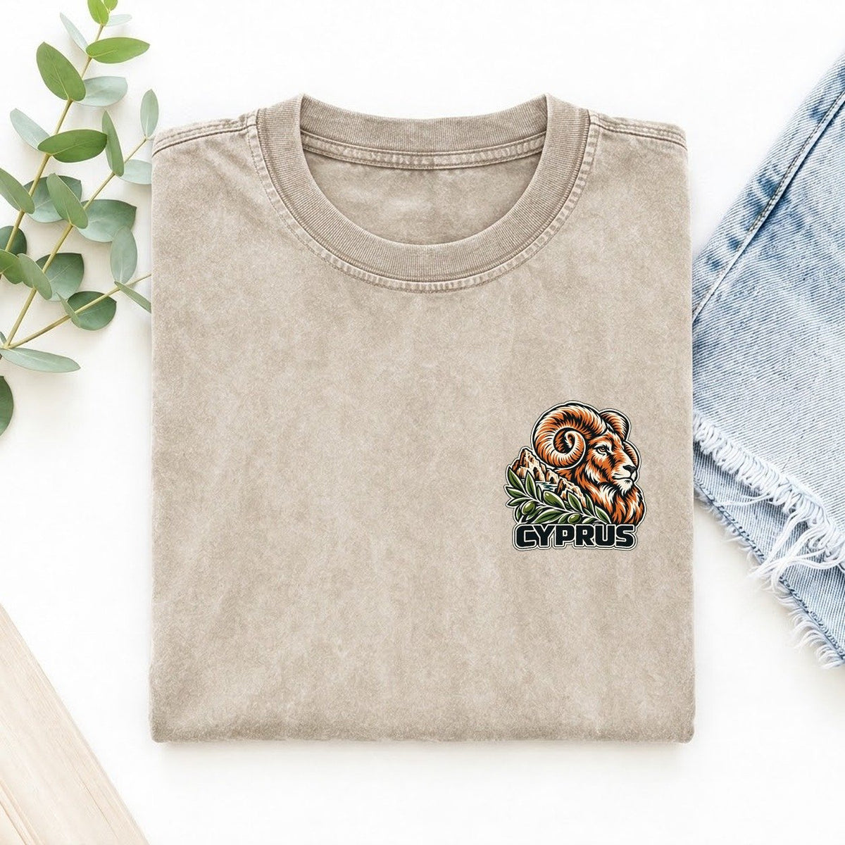 Cyprus Country Pride Left Chest Vintage T-shirt – Off White