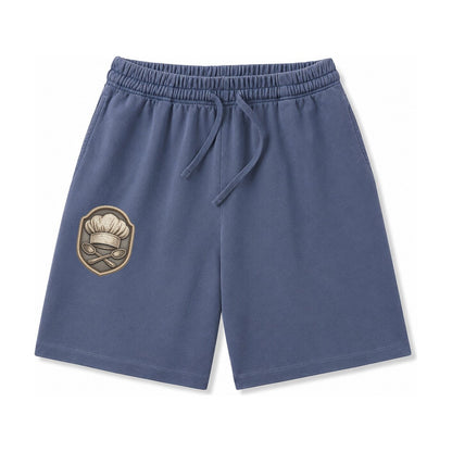 Cooking Chef Hat Toque Blanche With Crossed Spoons In Washed Shorts – Navy Blue