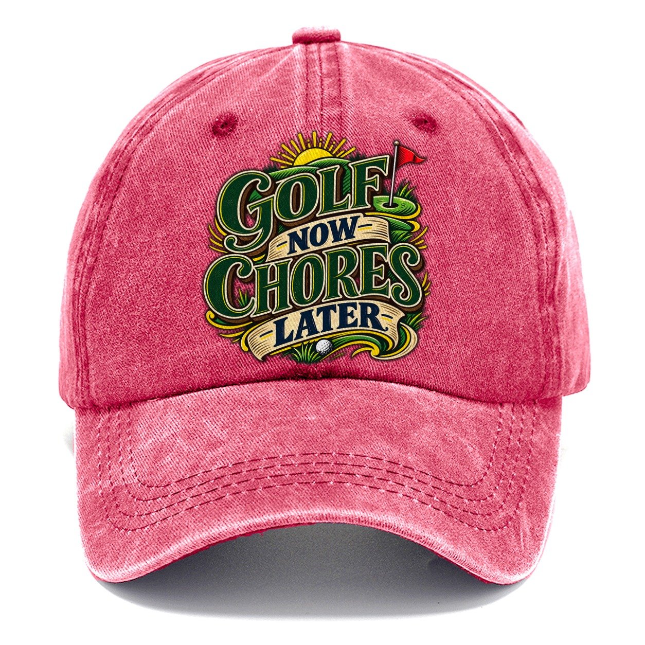 Golf Now Chores Later Retired Living Classic Cap – Pomegranate Blush