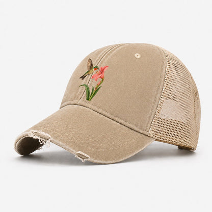 Hummingbird Haven Washed Trucker Hat – Khaki