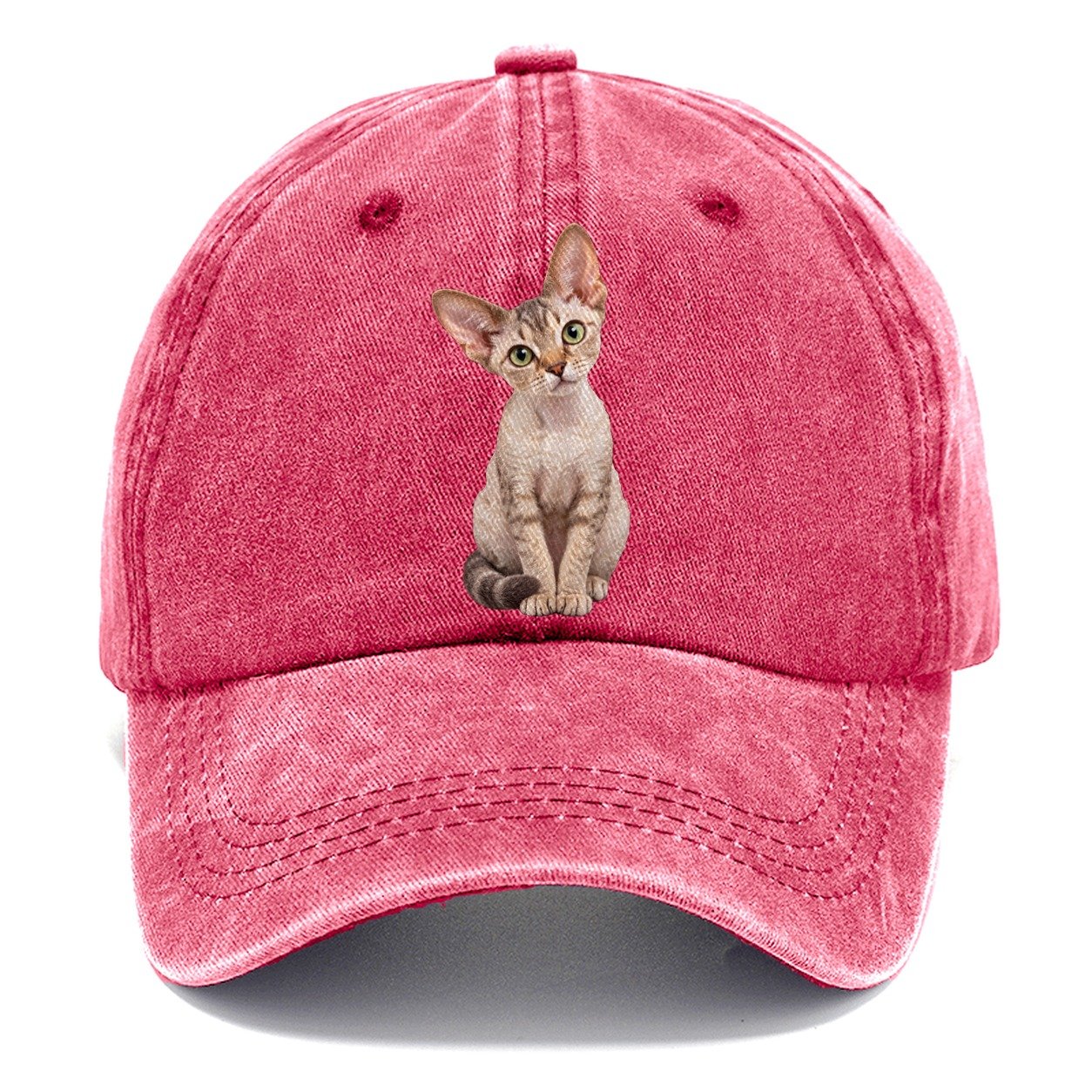 Devon Rex Seated Portrait Realistic Cat Portrait Classic Cap – Pomegranate Blush