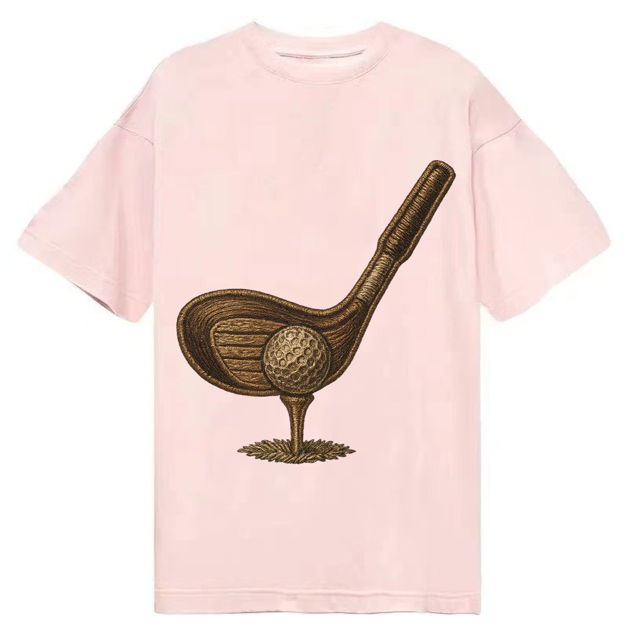 Golf Club And Ball Vintage Wood Driver With Dimpled Ball On Classic T-shirt – Pink