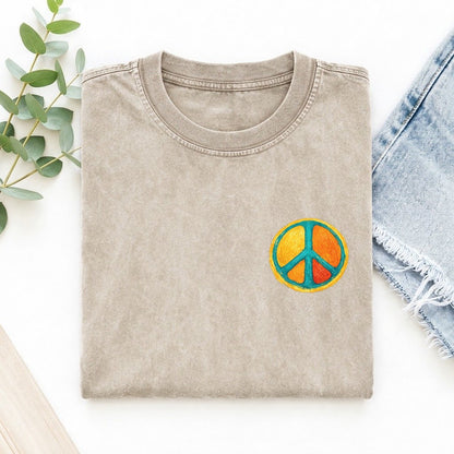 Golden Peace Left Chest Vintage T-shirt – Off White