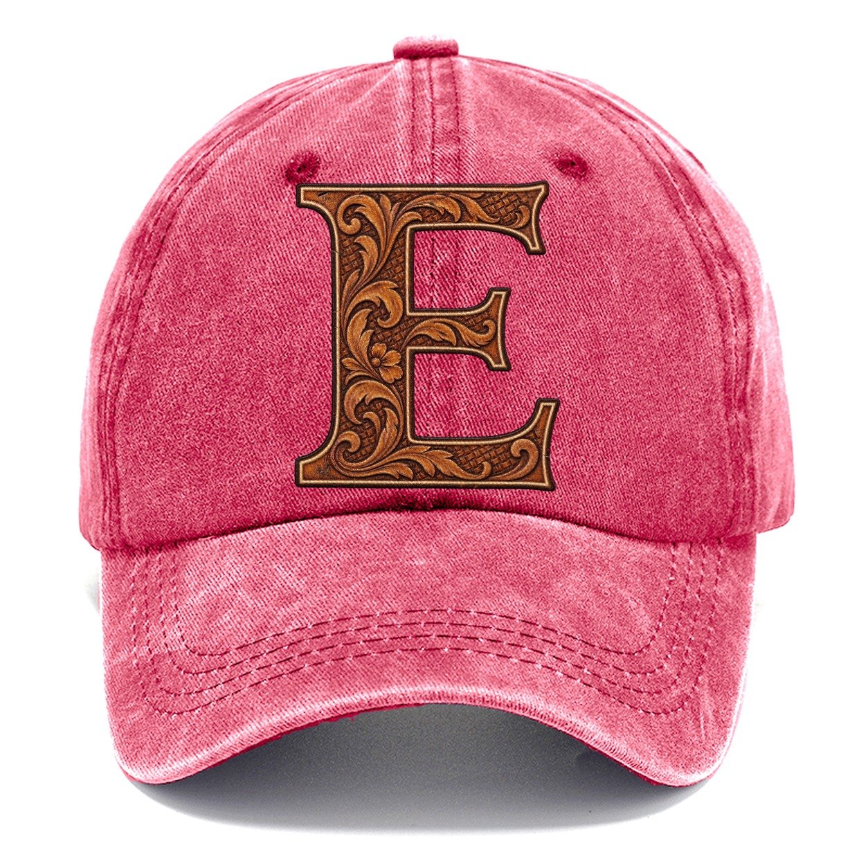 Tooled Leather E Monogram Classic Cap – Pomegranate Blush