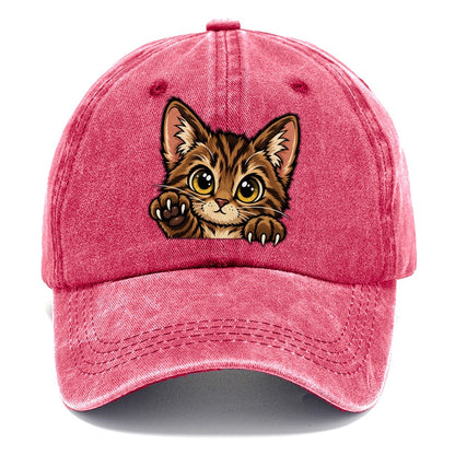 Tabby Kitten Paw Up Peeking Cats Classic Cap – Pomegranate Blush