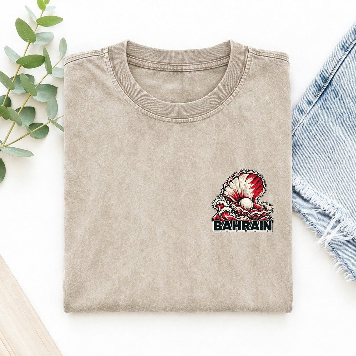 Bahrain Country Pride Left Chest Vintage T-shirt – Off White