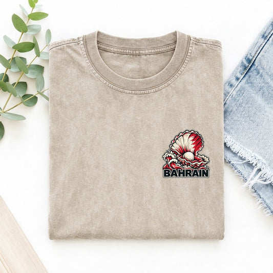Bahrain Country Pride Left Chest Vintage T-shirt – Off White