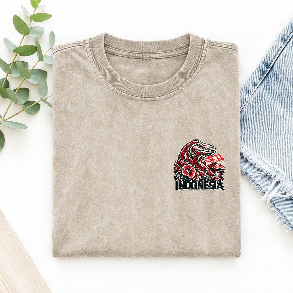 Indonesia Country Pride Left Chest Vintage T-shirt – Off White