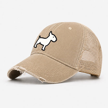 Bull Terrier White Egg Shaped Head Flat Side Profile Washed Trucker Hat – Khaki