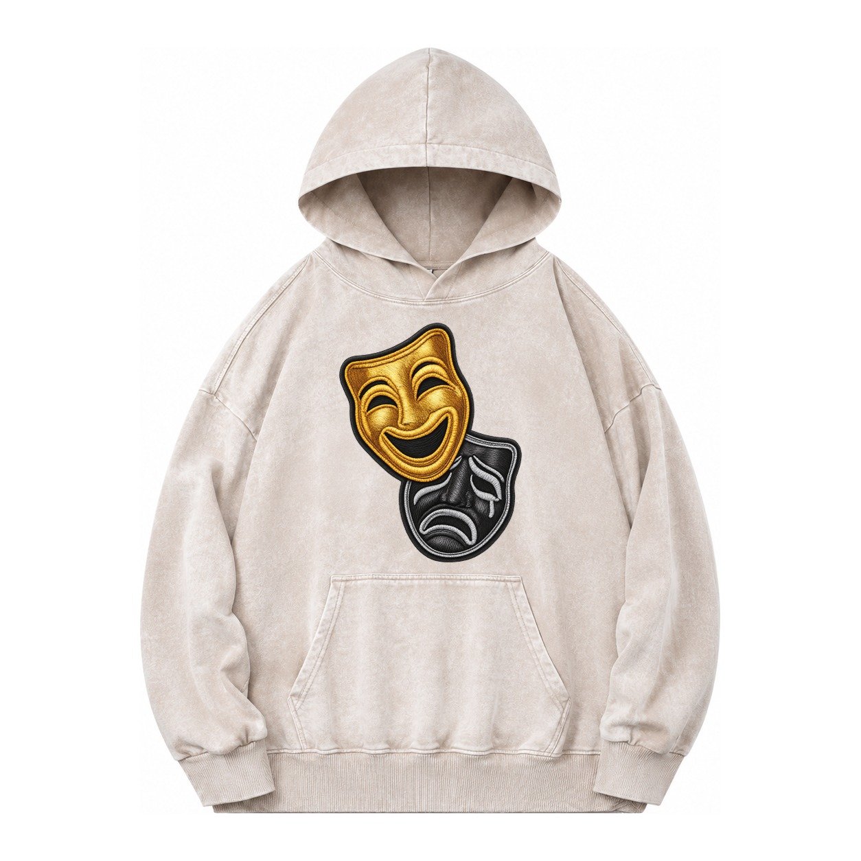 Broadway Masks Comedy Tragedy Masks In Gold And Black Theate Vintage Washed Hoodie – Off White
