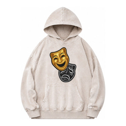 Broadway Masks Comedy Tragedy Masks In Gold And Black Theate Vintage Washed Hoodie – Off White