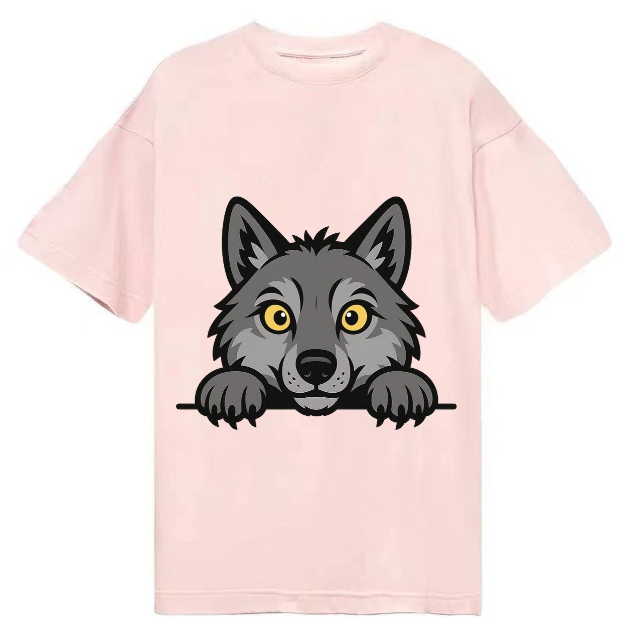 Wolf Intense Yellow Eyes Gray Fur Pointed Ears Powerful Paws Classic T-shirt – Pink