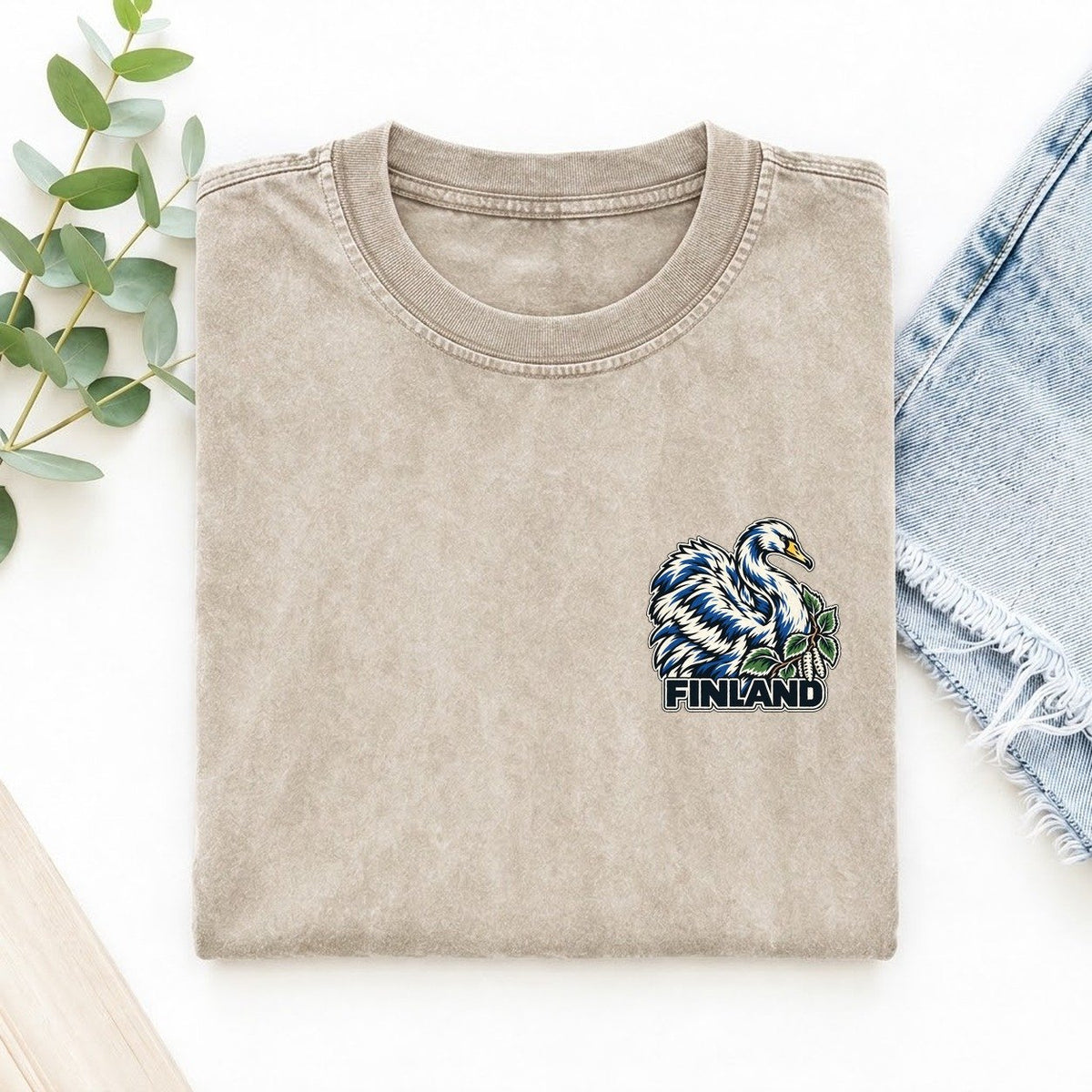 Finland Country Pride Left Chest Vintage T-shirt – Off White