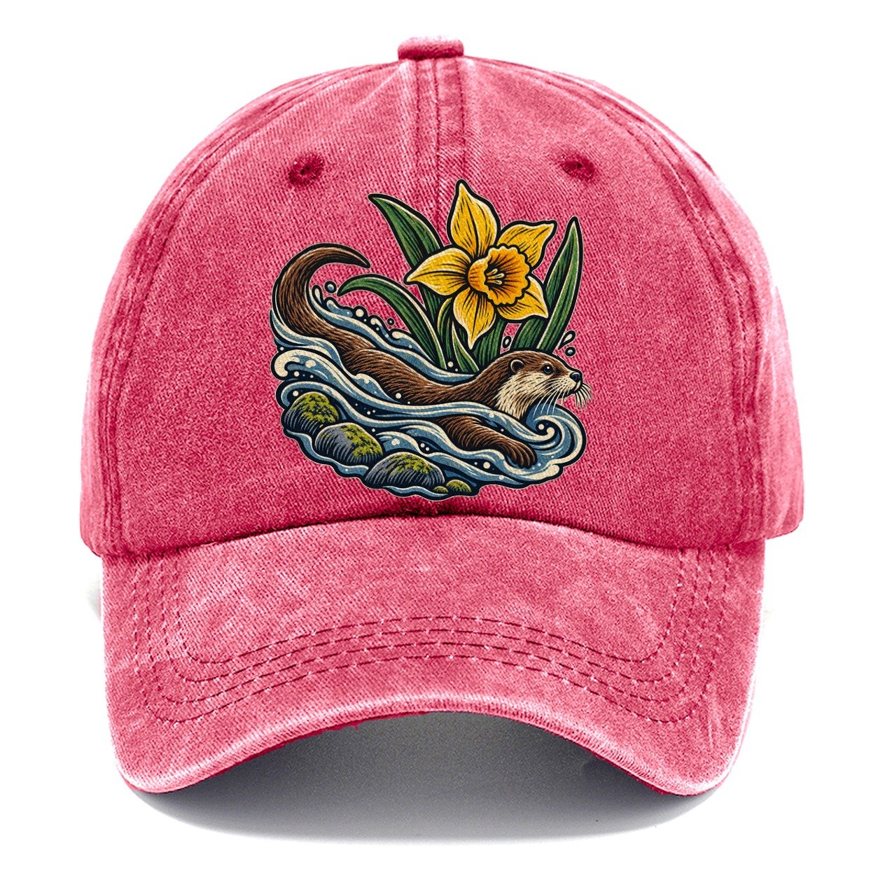 Welsh Otter And Daffodil Stream Uk Culture Heritage Classic Cap – Pomegranate Blush