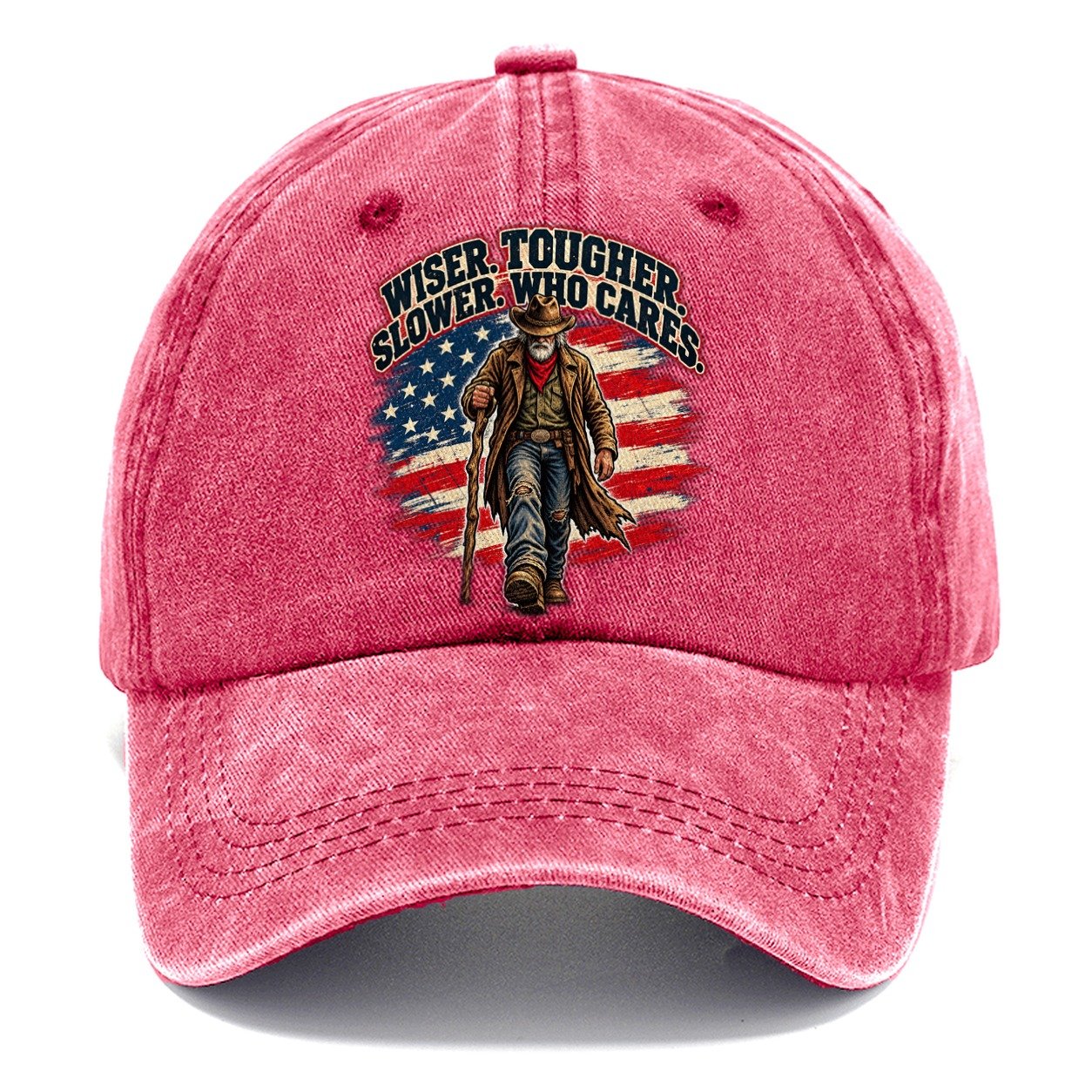 Wiser Tougher Slower Who Cares Old Man Strong Classic Cap – Pomegranate Blush